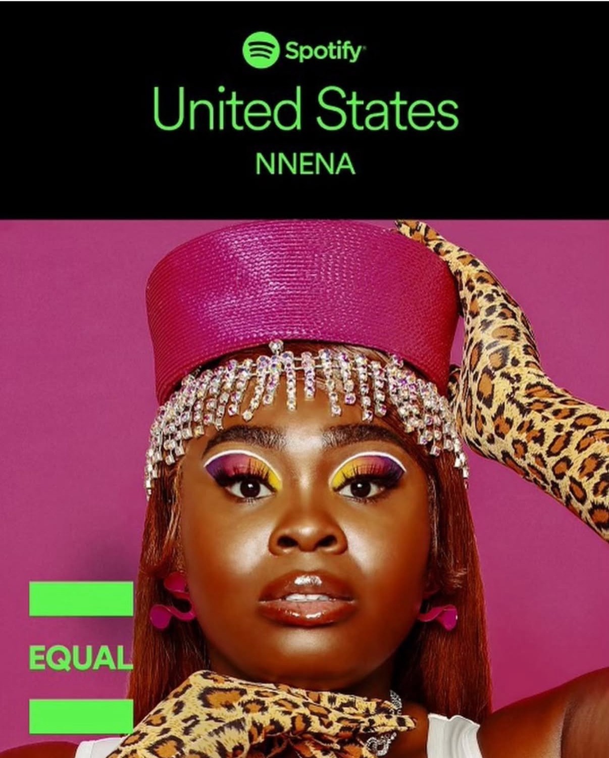 Spotify EQUAL United States feature for Nnena with pink and leopard-print styling