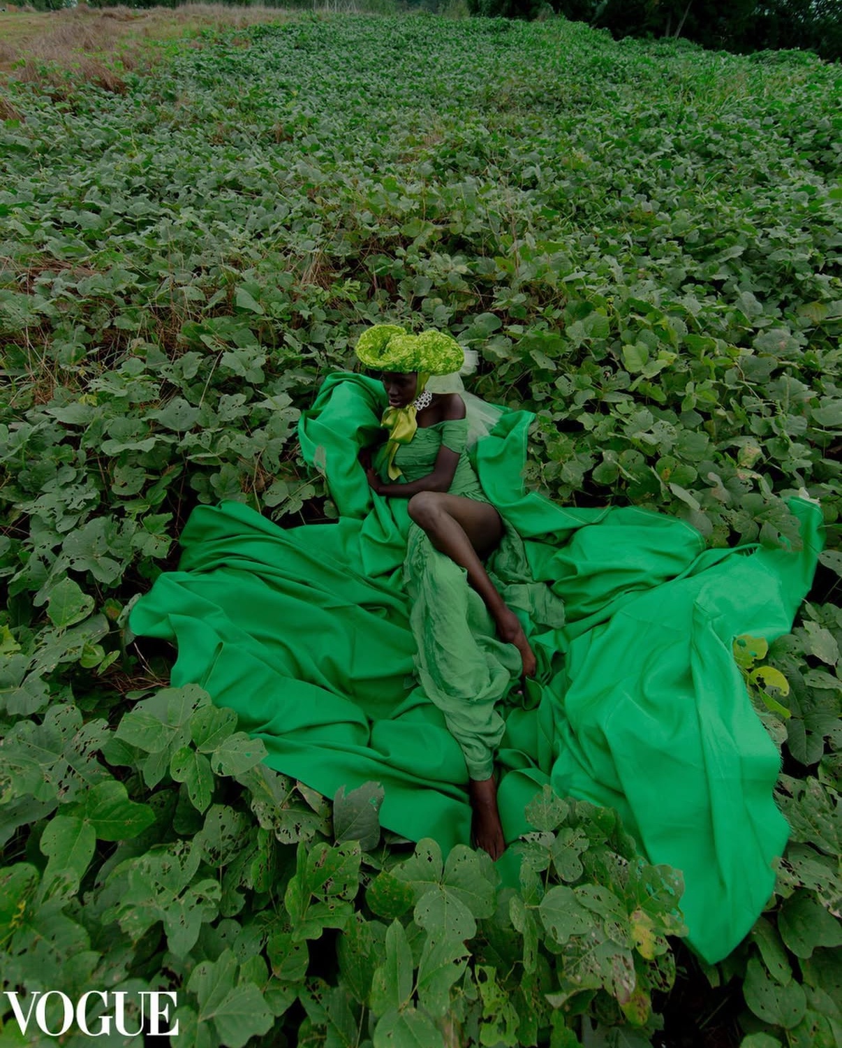 Field of Green by Joelle Grace Taylor: a model in a flowing green dress, with the Vogue logo at bottom left
